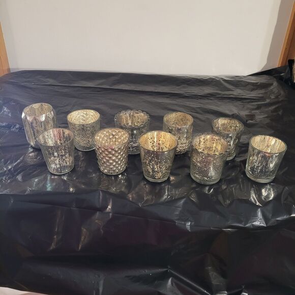 10 pcs crackled look glass with silver/gold inlay some new votive candle holder - Picture 2 of 11